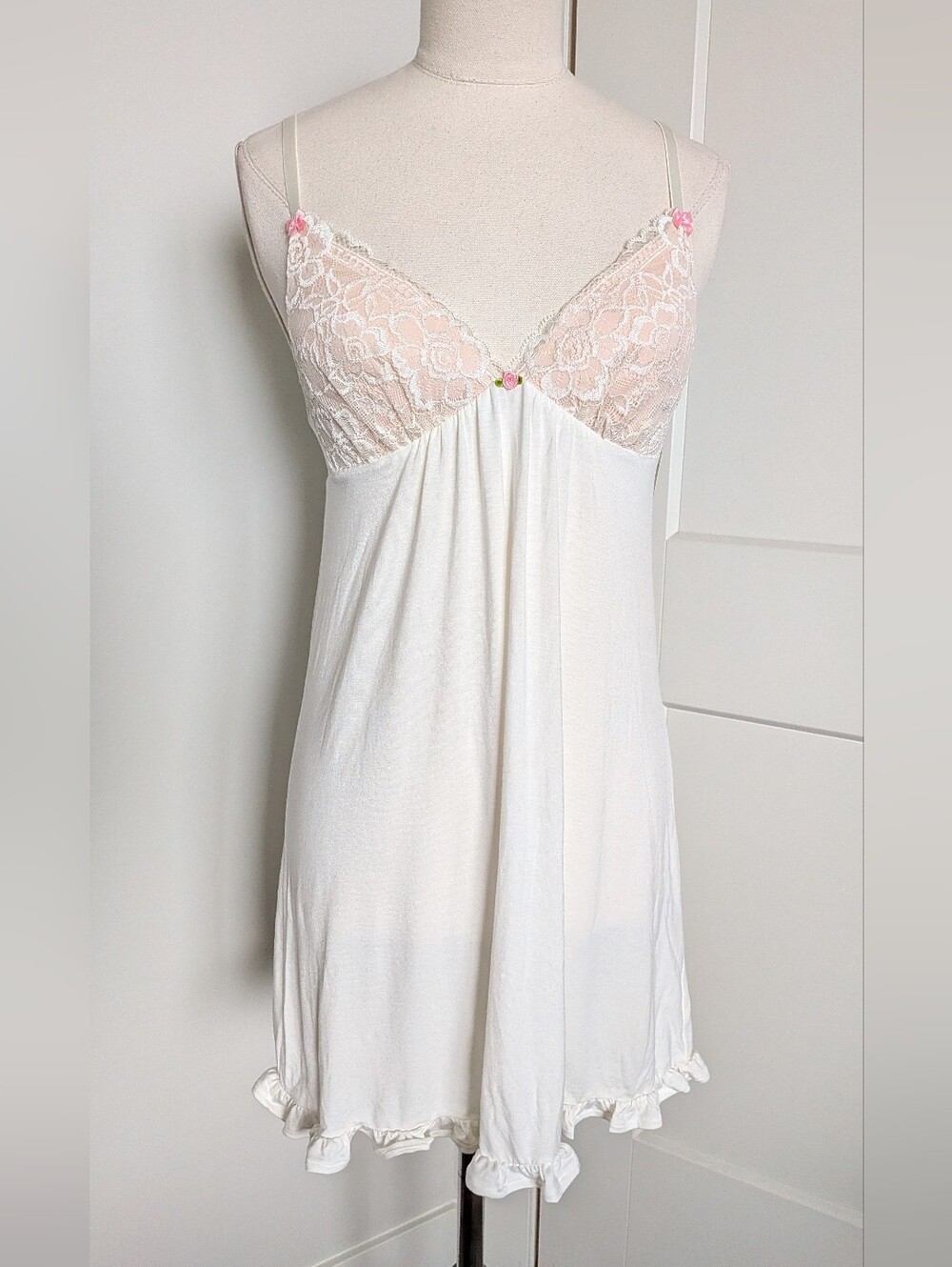 Betsey Johnson Vintage Intimates Pink Rose Lace Babydoll Slip S NWT